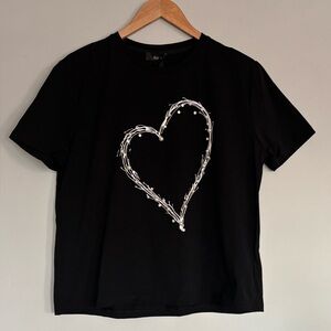 ELEH Black Beaded & Rhinestone Heart Graphic T-shirt Sz:8